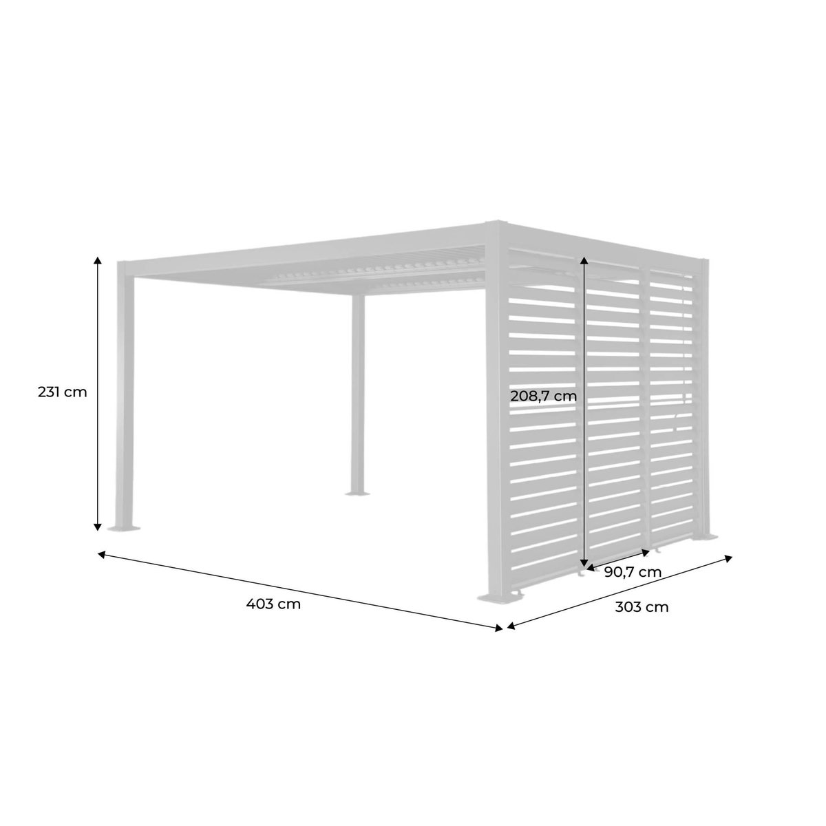 SWEEEK Pergola bioclimatique aluminium et acier 4x3m + 3 persiennes 100cm anthracite Palace
