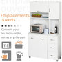 Voir la diapositive 5 : HOMCOM HOMCOM Armoire de cuisine multi-rangements 4 portes 3 tiroirs étagère + grand plateau 100L x 39l x 183H cm MDF blanc