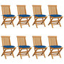 Voir la diapositive 1 : VIDAXL Chaises de jardin et coussins bleu lot de 8 Bois de teck massif