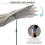Voir la diapositive 4 : OUTSUNNY Parasol inclinable octogonal Ø 3 x 2,45 m ouverture fermeture par manivelle métal polyester haute densité gris clair