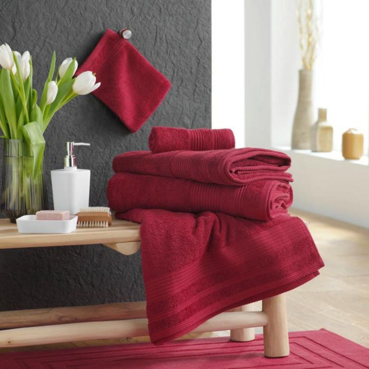 Paris Prix Lot de 2 Gants de Toilette  Tendresse  15x21cm Rubis