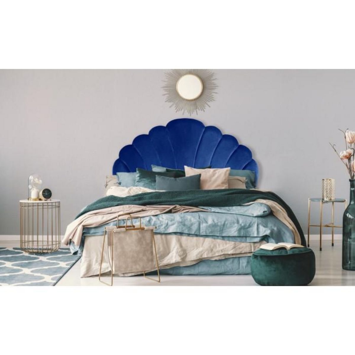 Paris Prix Tête de Lit en Velours  Shelly  140cm Bleu