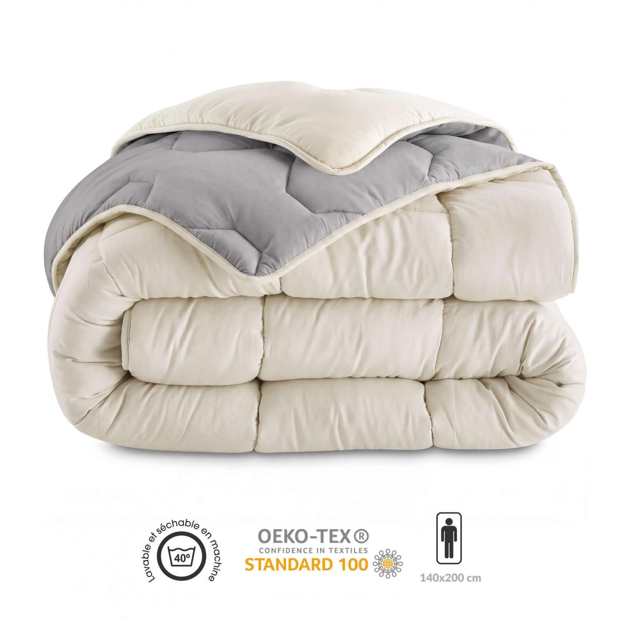 Voir la diapositive 4 : ID MARKET Couette 140x200 cm abby bicolore gris clair et beige 300 gr