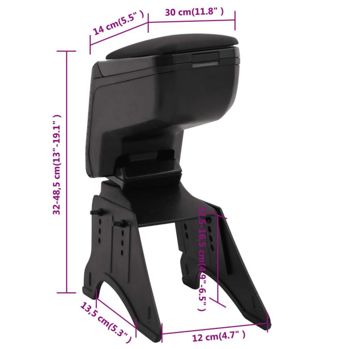 VIDAXL Accoudoir de voiture universel noir 14x30x(32-48,5) cm ABS