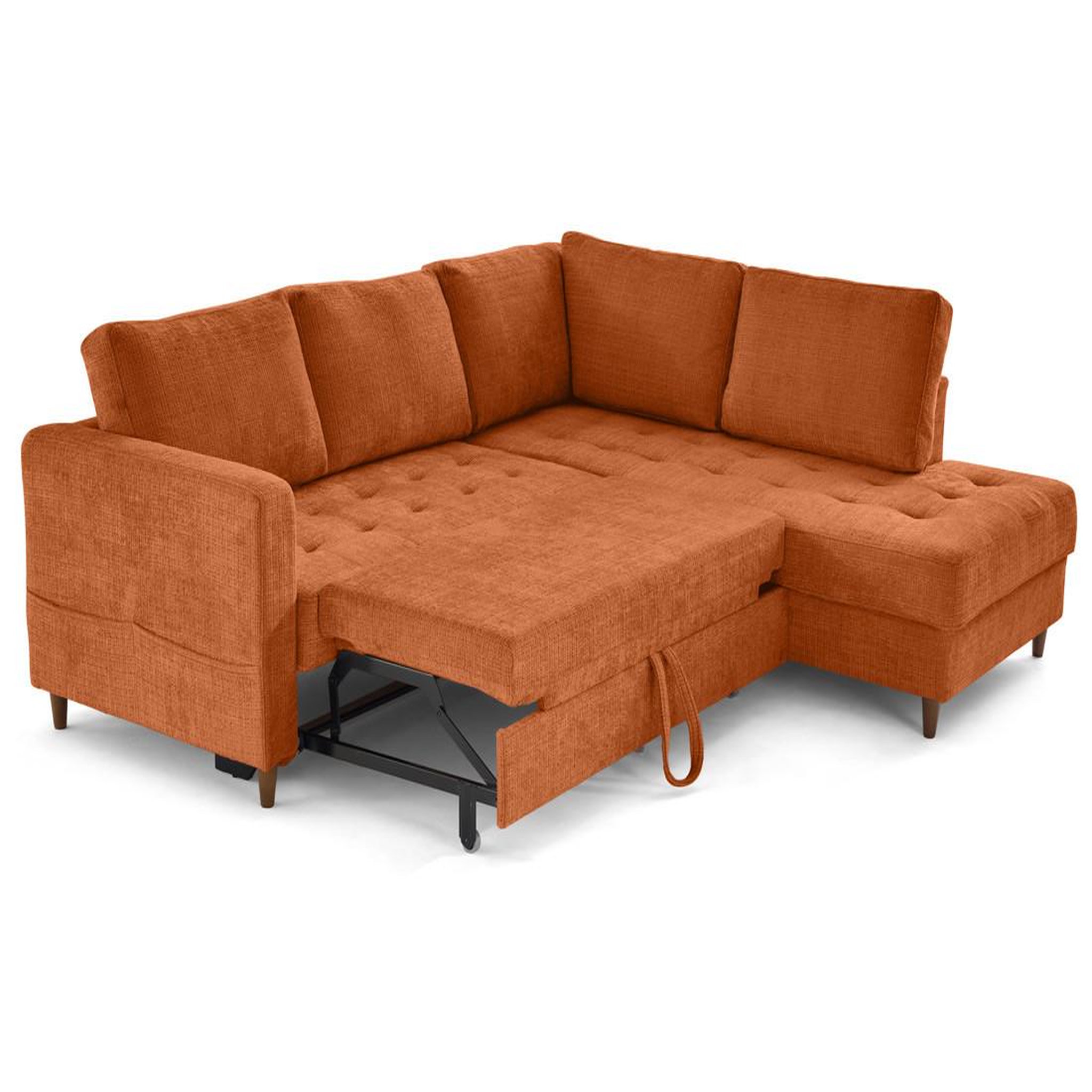 Voir la diapositive 2 : LISA DESIGN Anna - canapé d'angle droit 5 places convertible en velours texturé