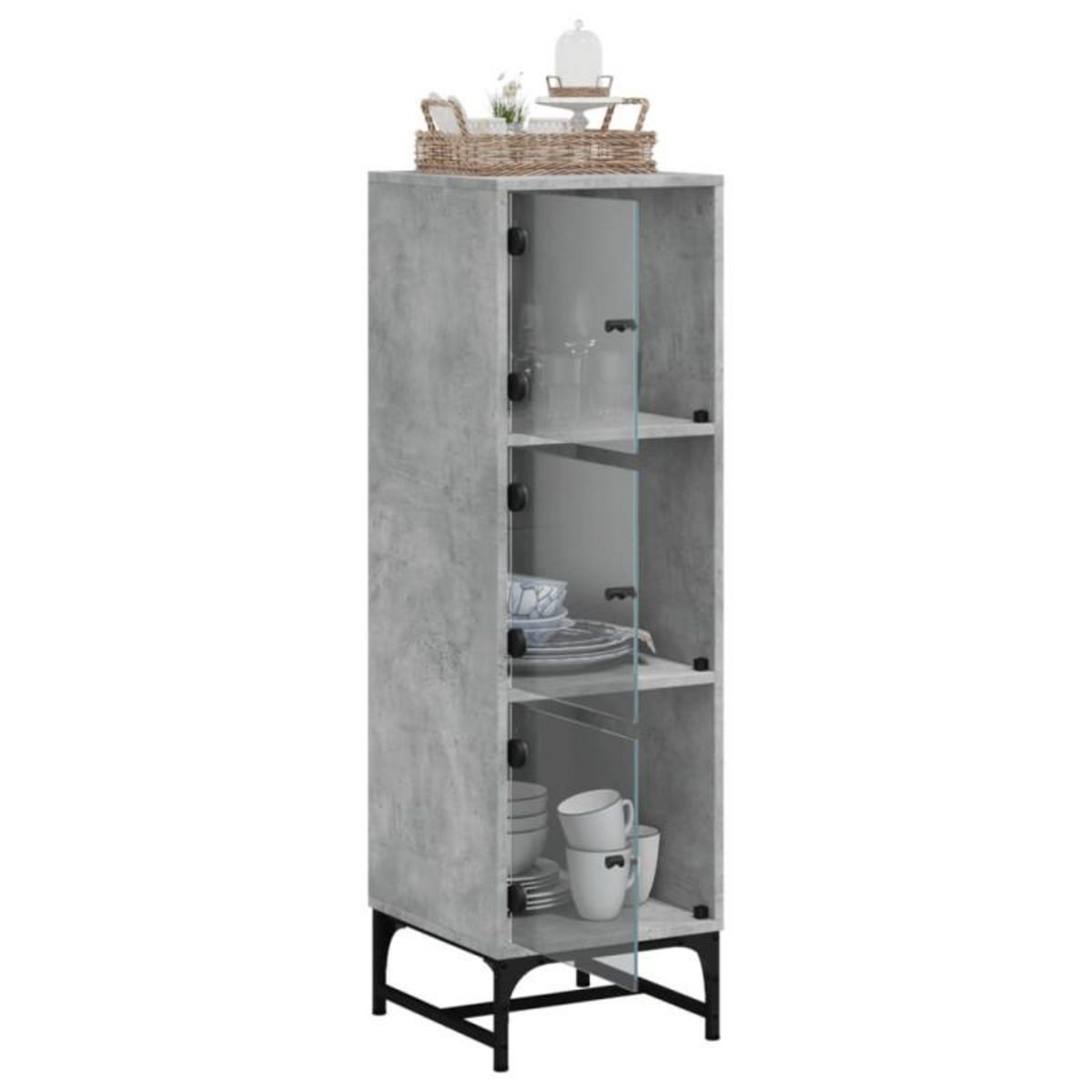 VIDAXL Buffet avec portes en verre gris béton 35x37x120 cm