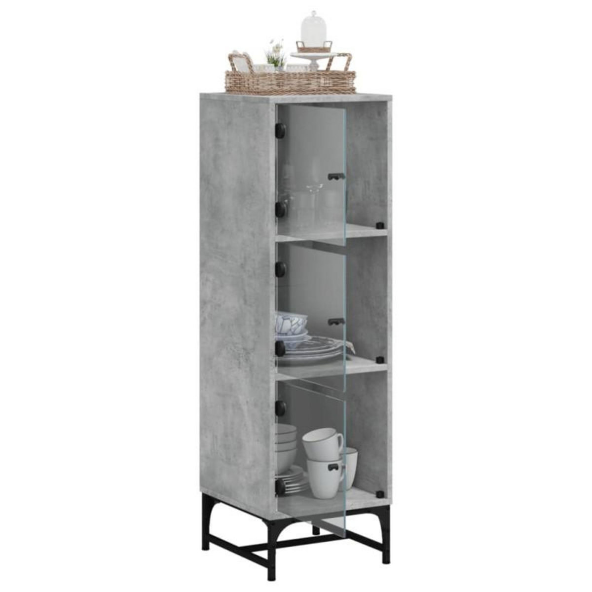 VIDAXL Buffet avec portes en verre gris béton 35x37x120 cm