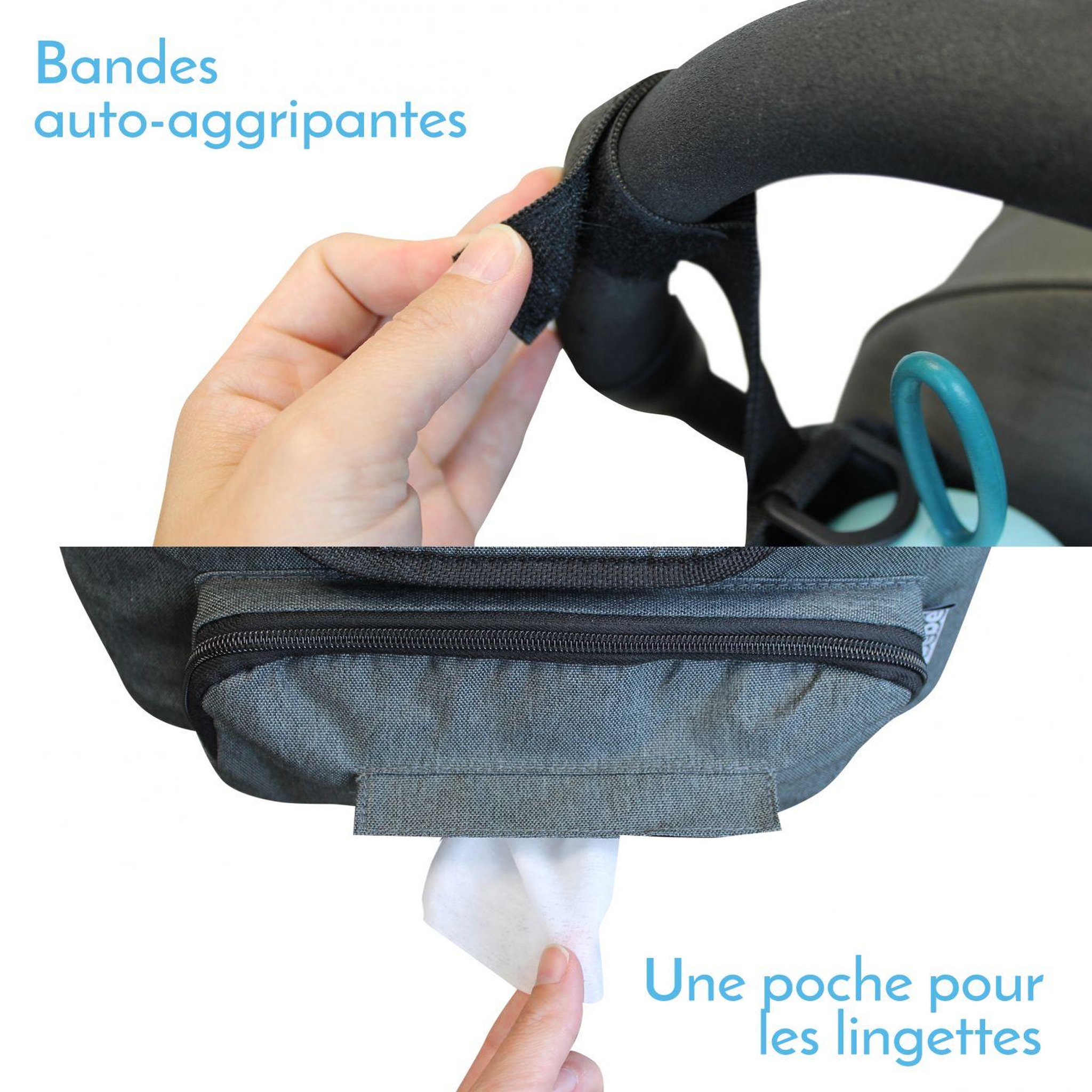 Voir la diapositive 3 : Monsieur Bébé Sac à langer, de rangement pour poussette - 33 x 16 x 18.5 cm - Gris