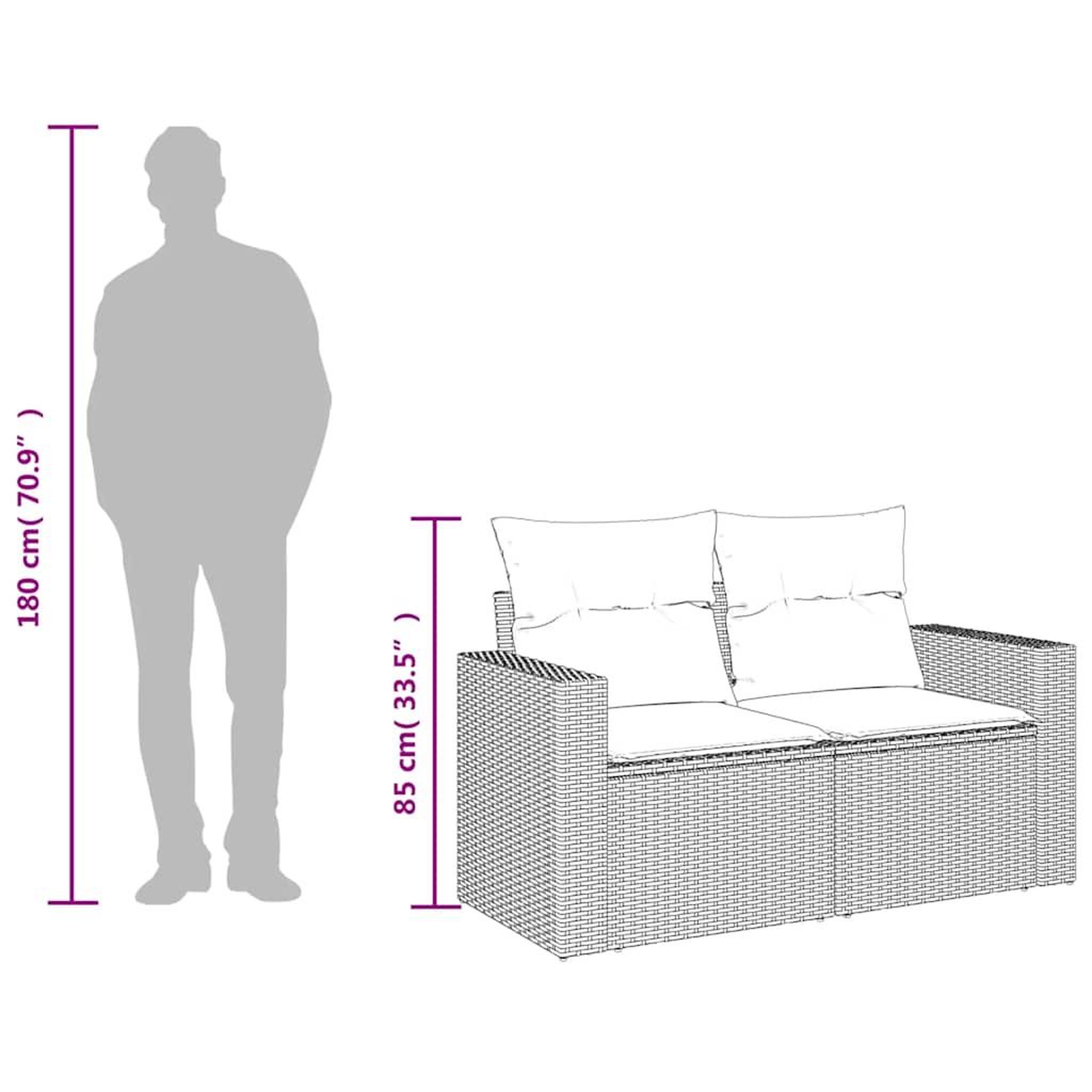 Voir la diapositive 6 : VIDAXL Canape de jardin 2 places et coussins gris clair resine tressee