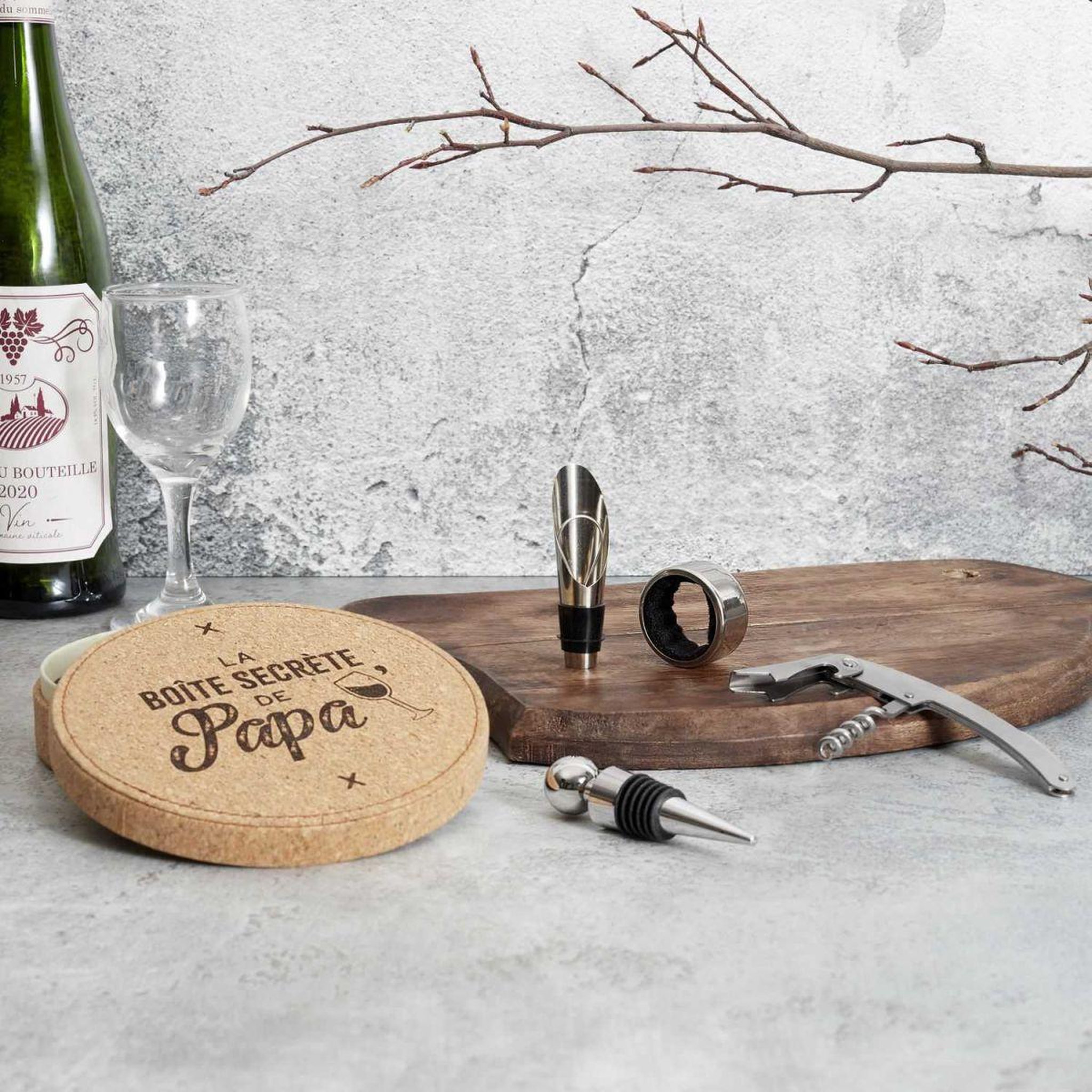 Voir la diapositive 5 : The concept Factory Coffret à vin 4 pièces  la boîte secrète de papa  14cm naturel