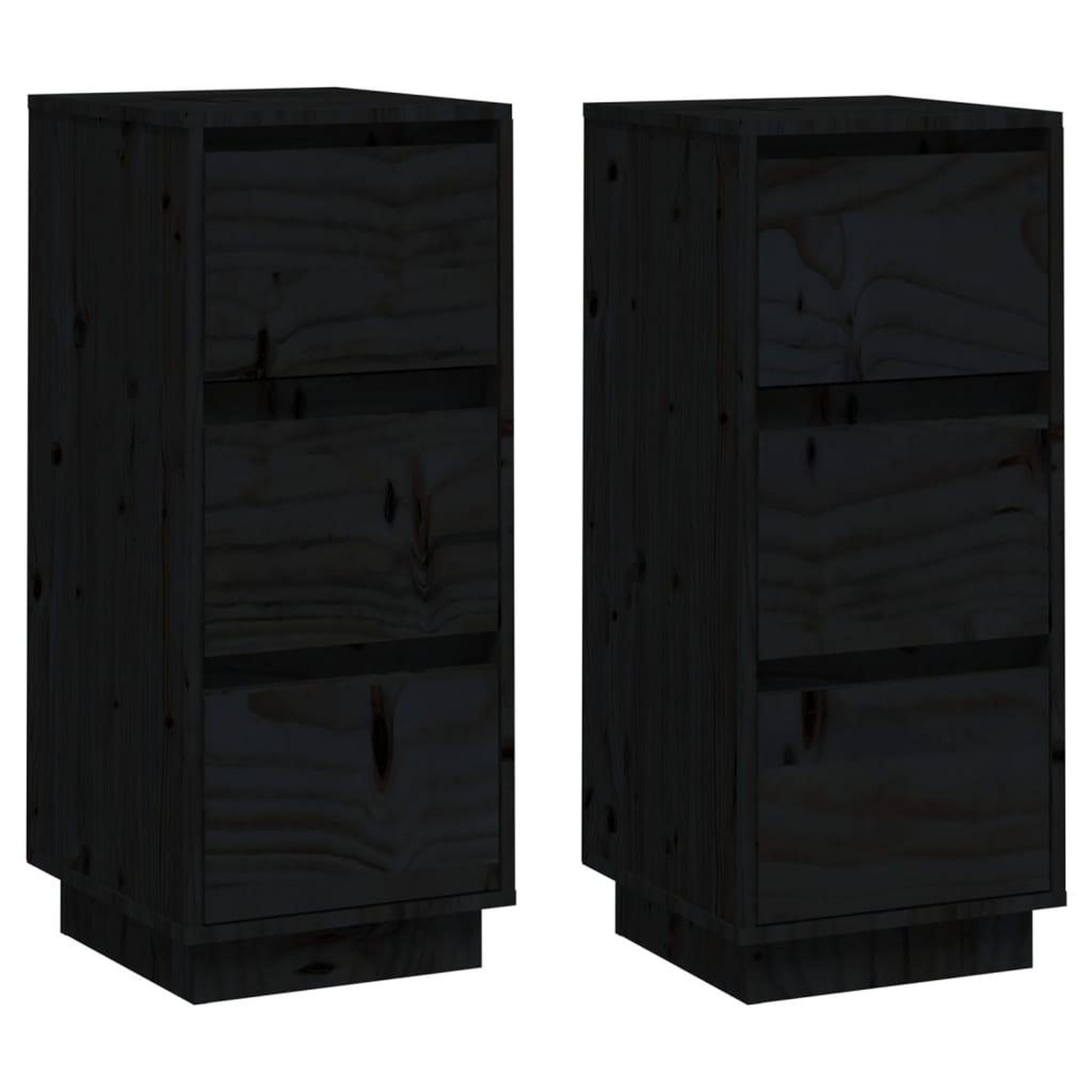Voir la diapositive 2 : VIDAXL Buffets 2 pcs Noir 32x34x75 cm Bois massif de pin