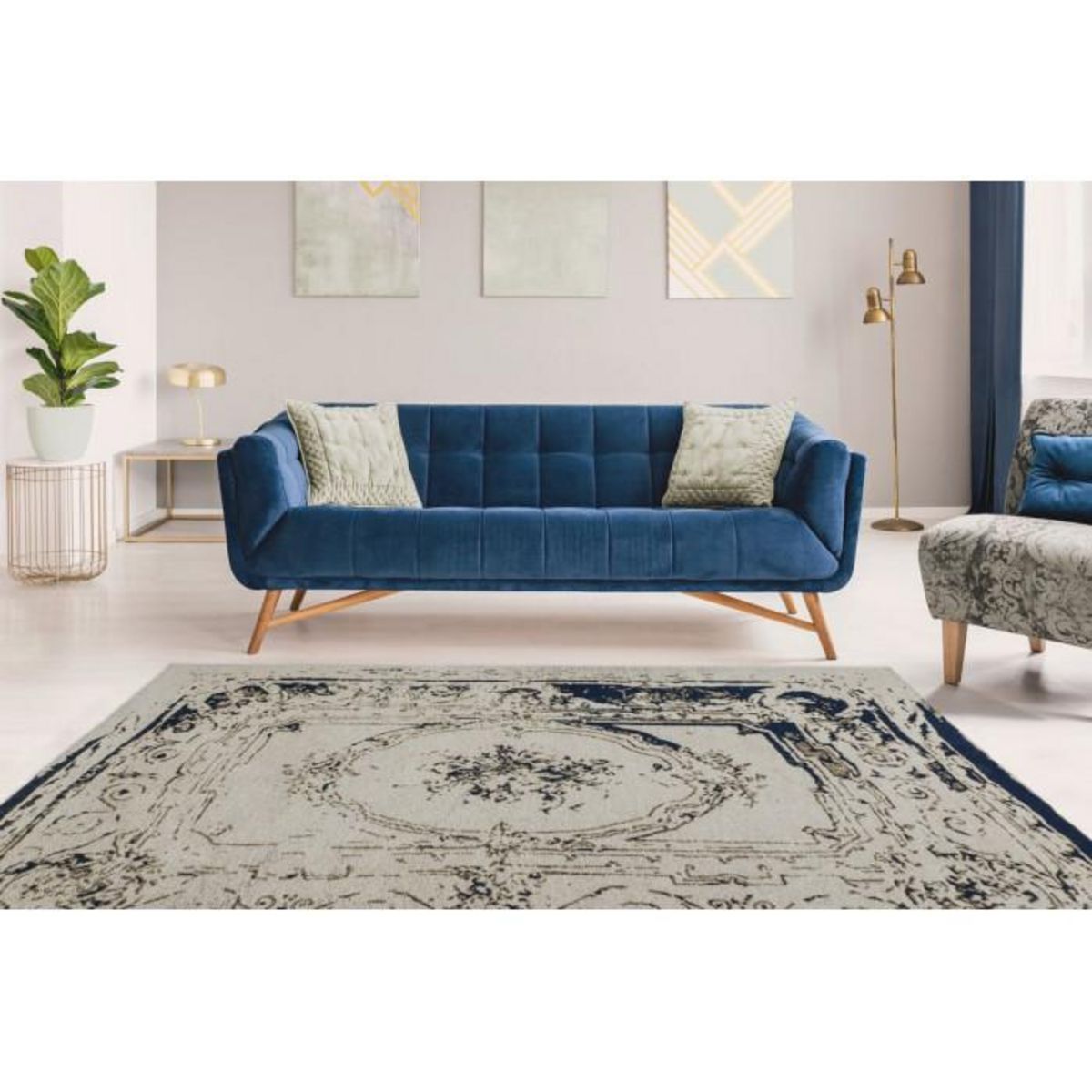 Paris Prix Tapis Vintage Fait Main  Ballerina  Gris & Bleu