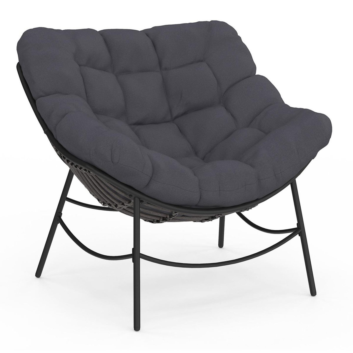 ID MARKET Fauteuil de jardin relax LOA effet rotin gris et coussin gris