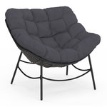 ID MARKET Fauteuil de jardin relax LOA effet rotin gris et coussin gris