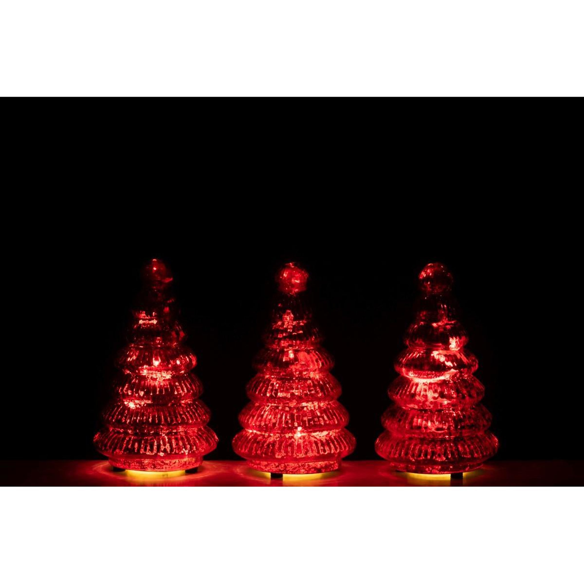 Voir la diapositive 4 : J-LINE Lot de 3 arbres de noël à led  côtelé  31cm rouge