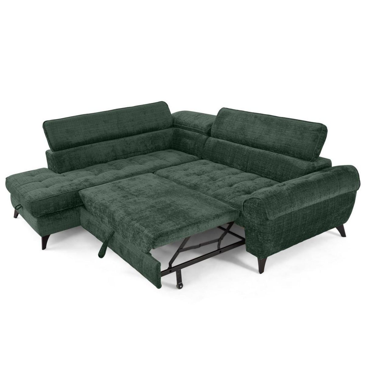 LISA DESIGN Marlo - canapé d'angle gauche 5 places convertible avec coffre et têtières en velours texturé