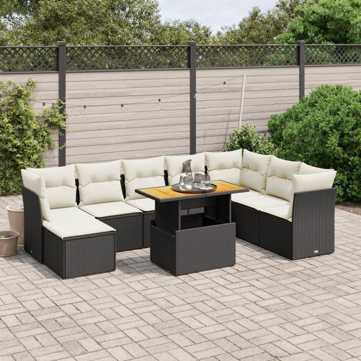 VIDAXL Salon de jardin 9 pcs avec coussins noir resine tressee