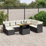 VIDAXL Salon de jardin 9 pcs avec coussins noir resine tressee
