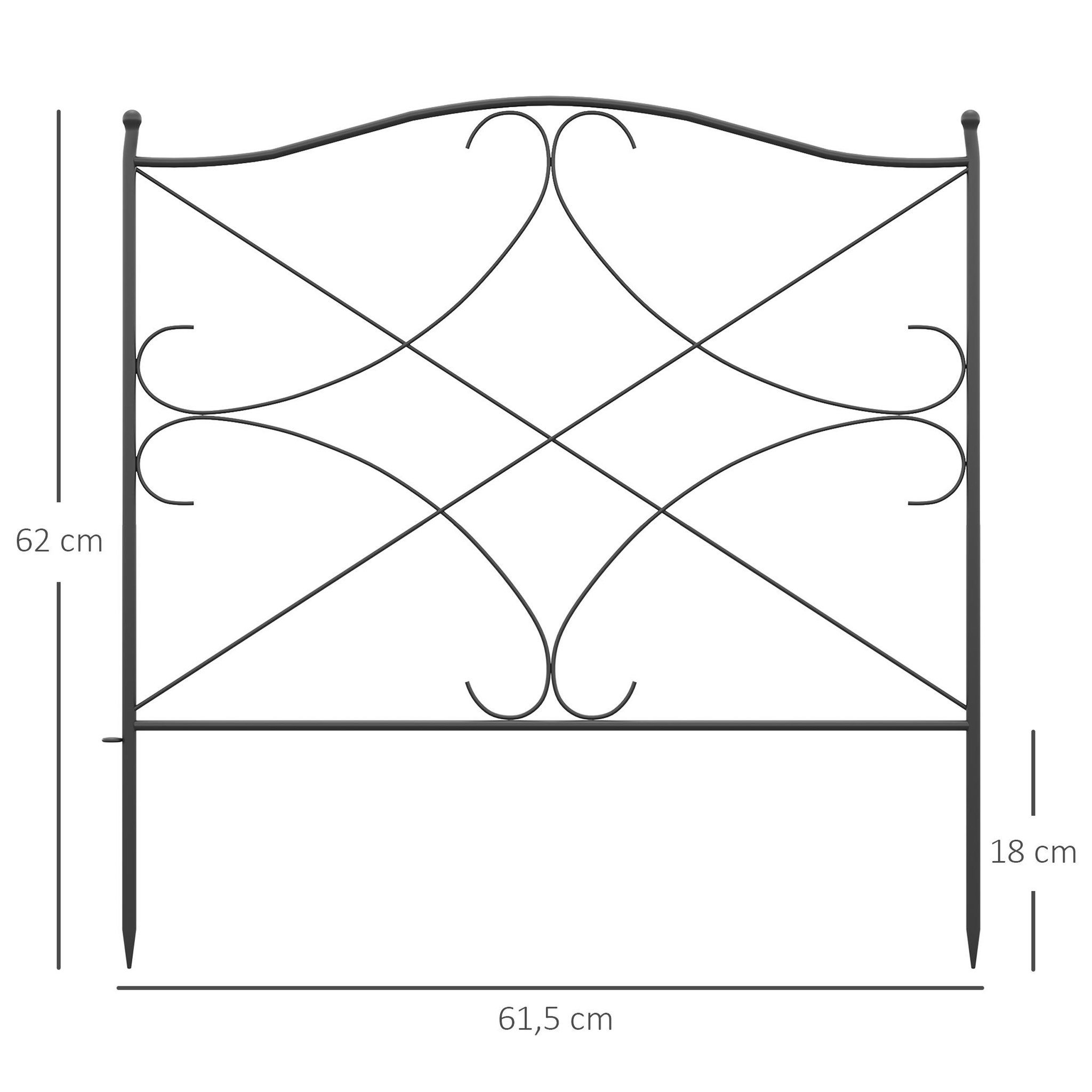 Voir la diapositive 3 : OUTSUNNY Lot de 5 clôtures de jardin décoratives en métal avec ornements - dim. totales 305L x 62H cm - noir