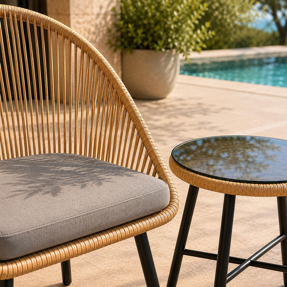 CONCEPT USINE Ensemble de jardin 2 fauteuils et table basse effet rotin naturel IPANEMA
