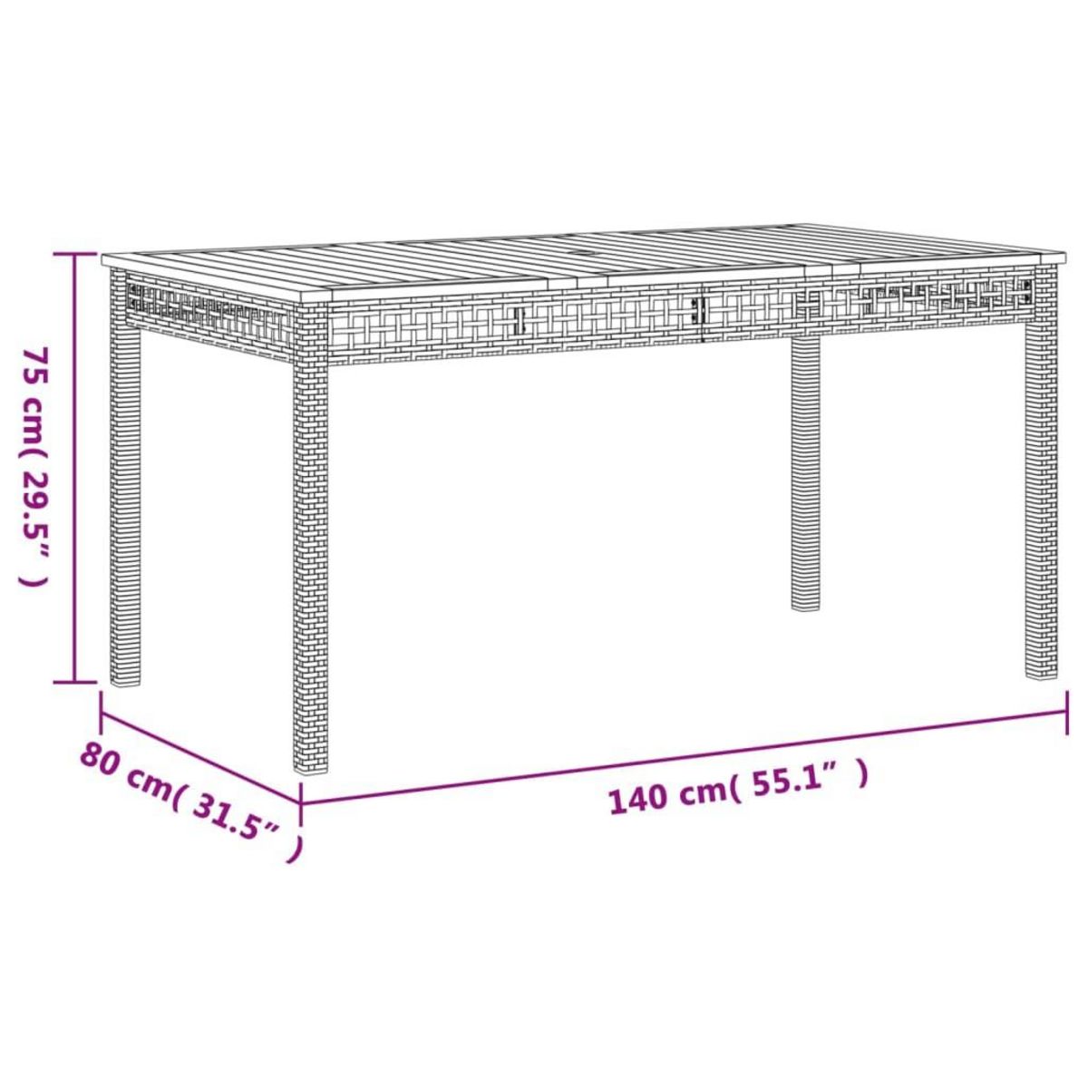 VIDAXL Table de jardin gris 140x80x75 cm resine tressee et bois acacia