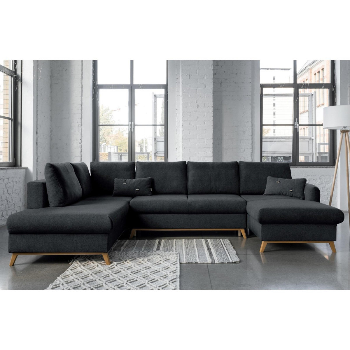 BEST MOBILIER Lagom - canapé d'angle panoramique - convertible - avec coffre - en tissu - 7 places - gauche