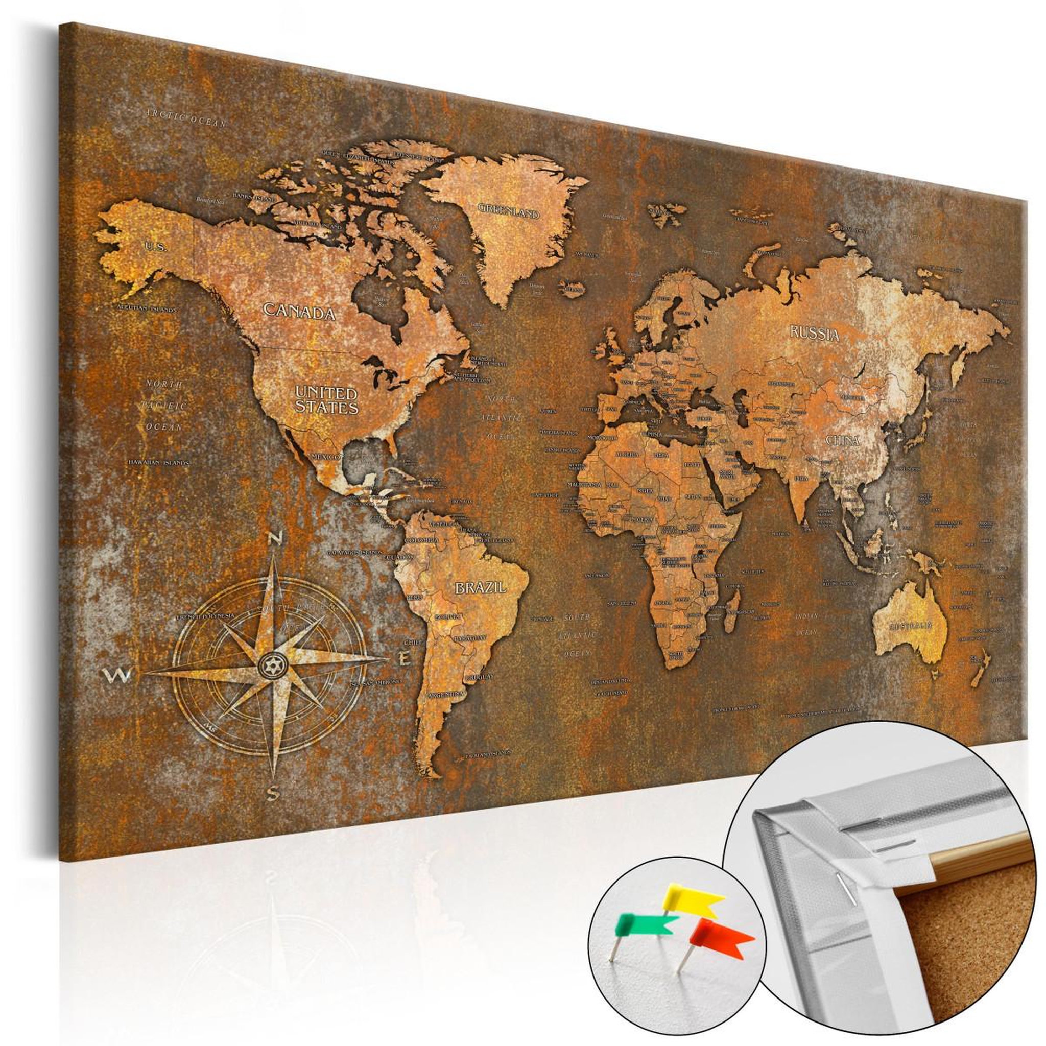 Paris Prix Tableau en liège  carte du monde - rusty world. Coloris disponibles : Multicolore