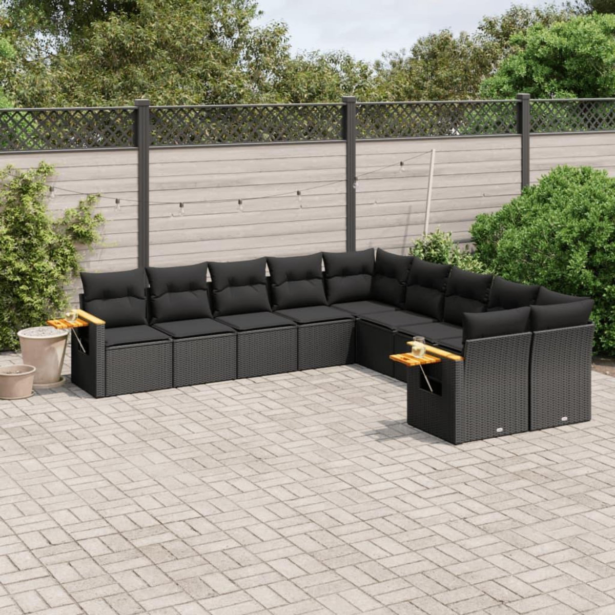 VIDAXL Salon de jardin 10 pcs avec coussins noir resine tressee