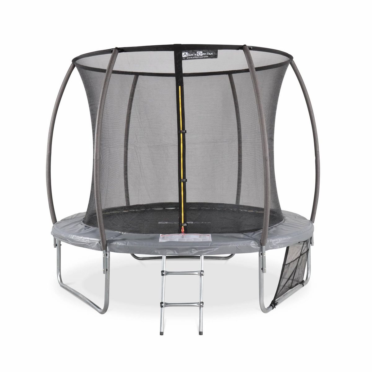 SWEEEK Trampoline rond Ø 250cm gris avec filet de protection intérieur - Pluton Inner XXL– échelle. bâche. filet pour chaussures et kit d'ancrage 2.50 m 250 cm