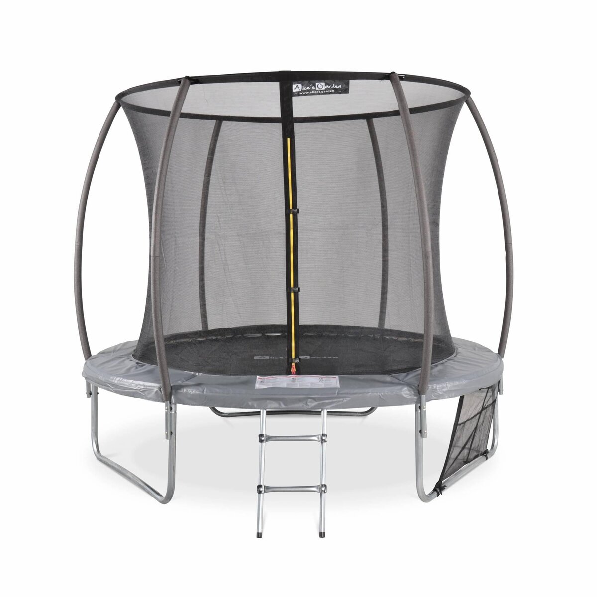 SWEEEK Trampoline rond Ø 250cm gris avec filet de protection intérieur - Pluton Inner XXL– échelle. bâche. filet pour chaussures et kit d'ancrage 2.50 m 250 cm