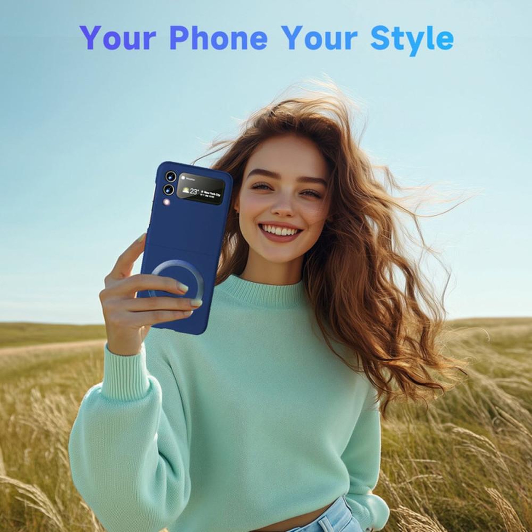 Voir la diapositive 6 : Coque de protection magnétique ultra-fine matte pour Samsung Galaxy Z Flip 3, bleue, anti-rayures et anti-chocs, recharge sans fil compatible