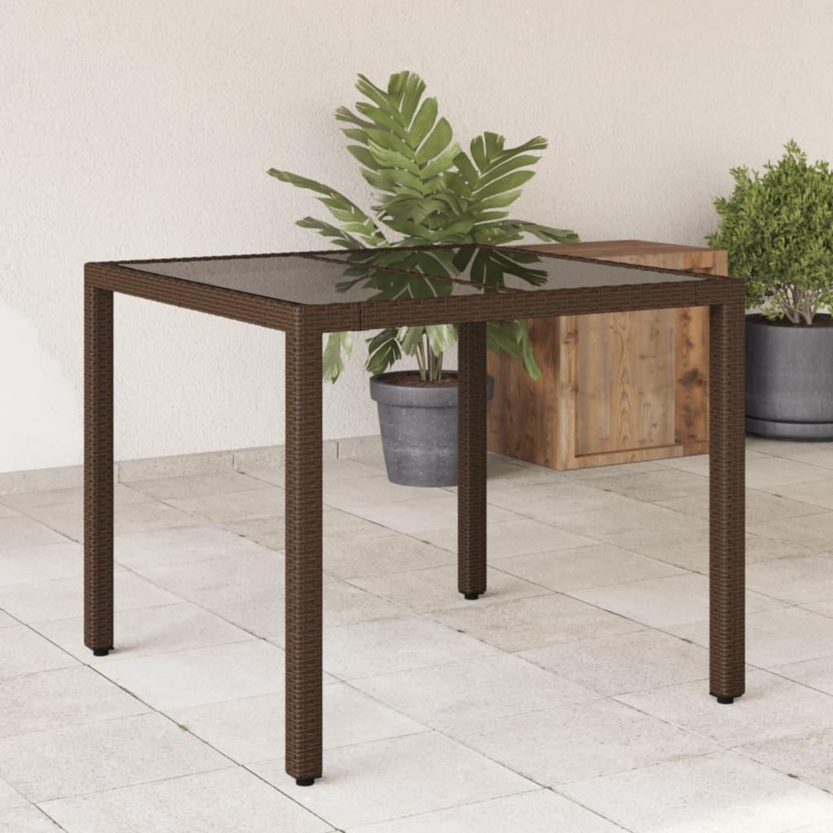 VIDAXL Table de jardin avec dessus en verre marron resine tressee