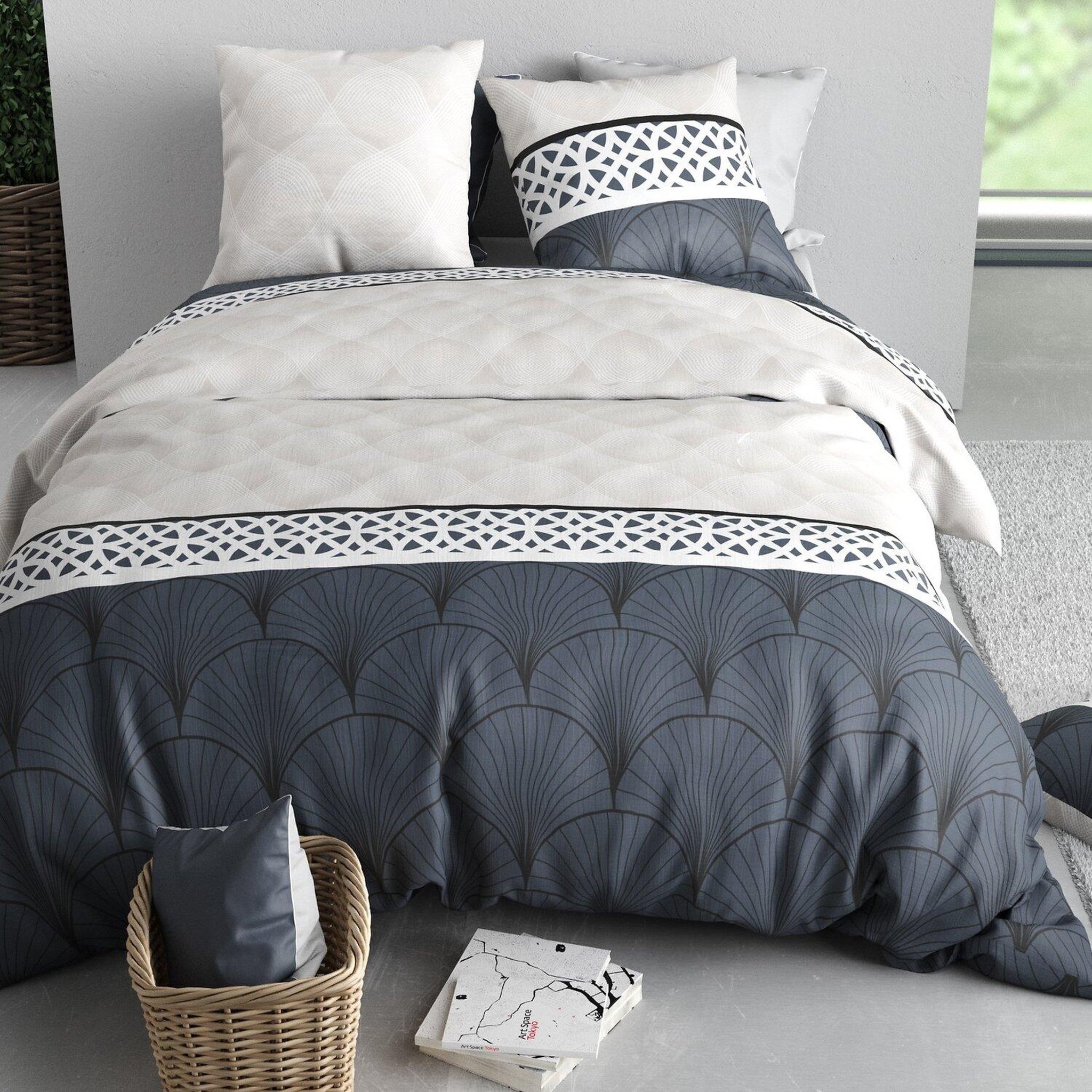 Voir la diapositive 5 : ATELIER DU COTON Parure housse de couette 100% coton 57fils arcadia