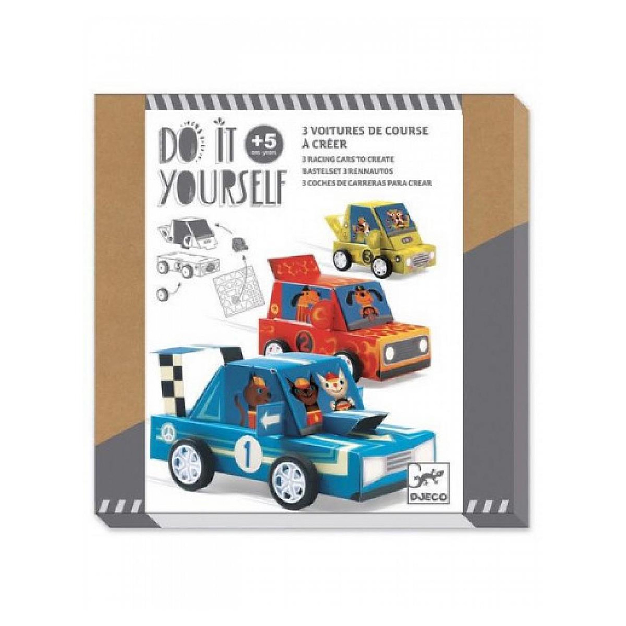 Voir la diapositive 2 : Djeco DIY 3 voitures de course Grand prix a creer