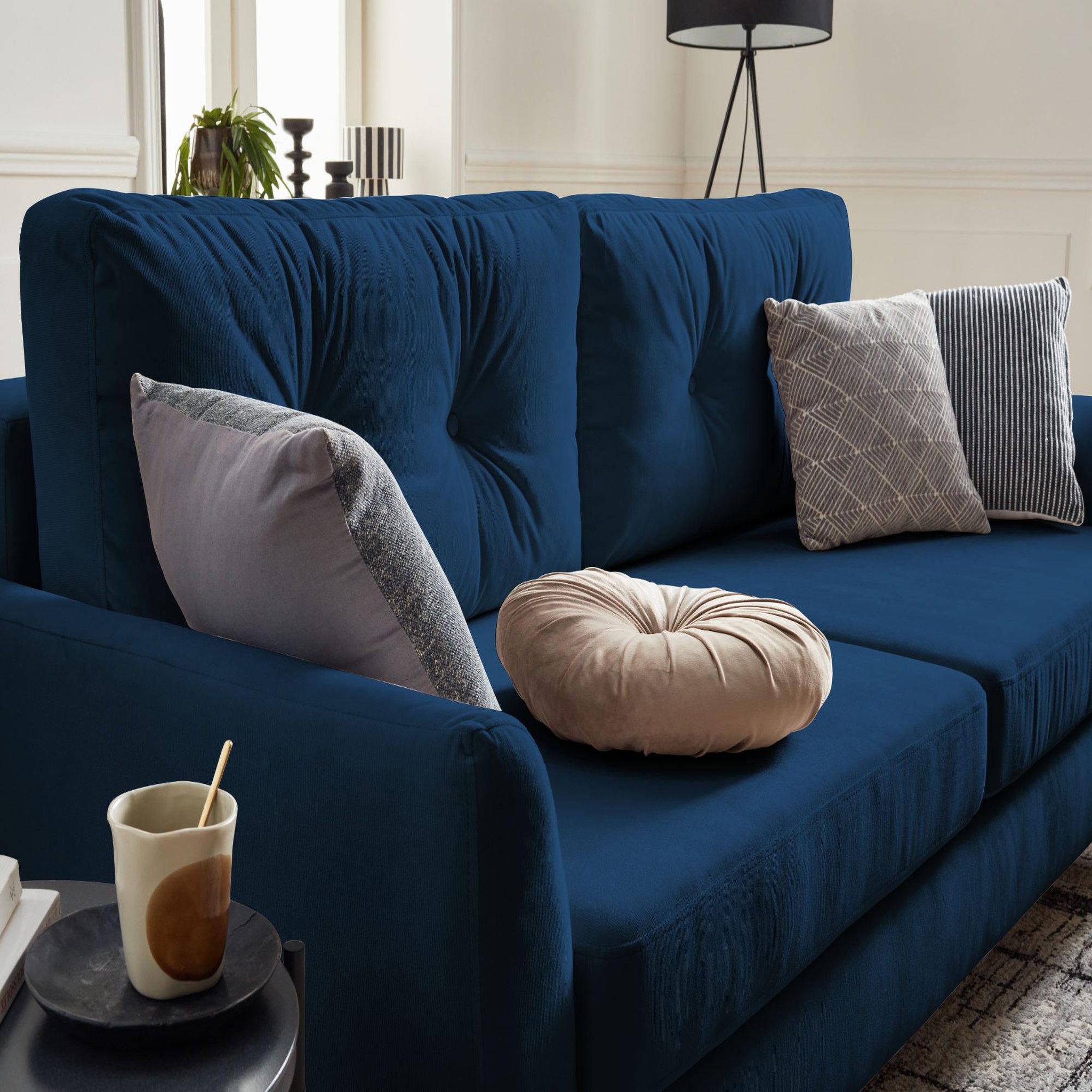 Voir la diapositive 5 : BEST MOBILIER Nils - canapé droit 3 places convertible - avec coffre de rangement - velours