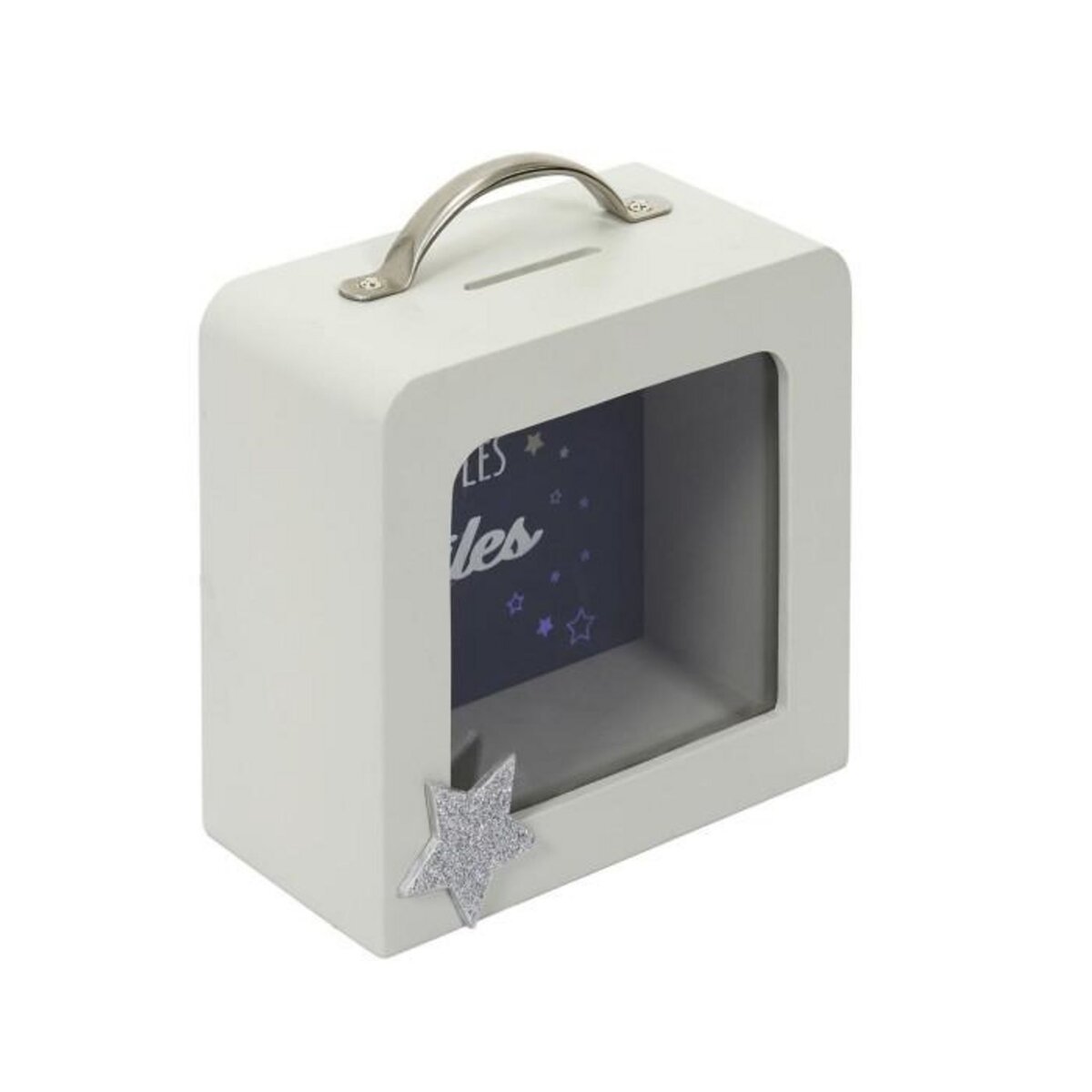 Paris Prix Tirelire Déco Enfant  Valise  15cm Blanc & Gris