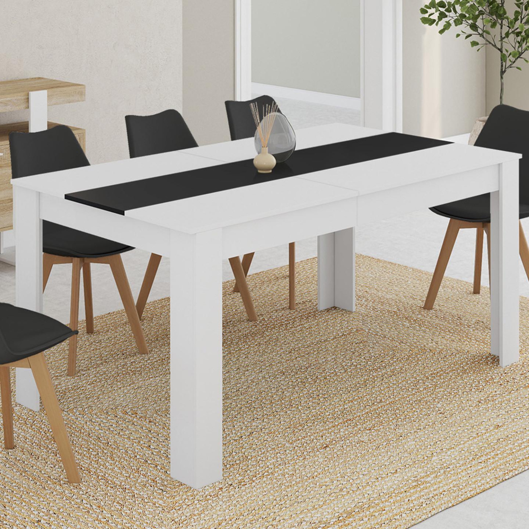 Voir la diapositive 2 : ID MARKET Table à manger rectangle georgia 8 personnes blanche et noire 160 x 80 cm