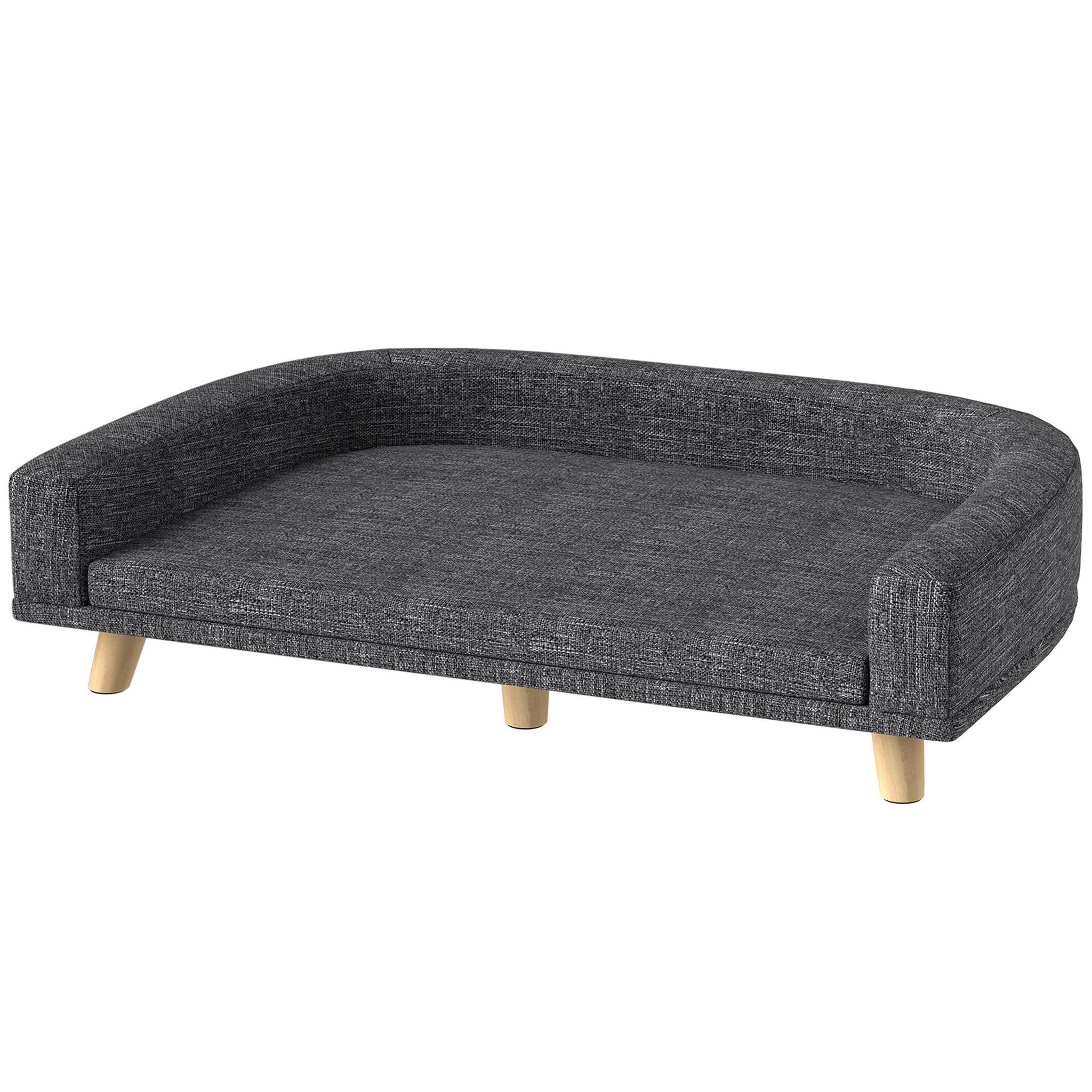 Voir la diapositive 5 : PAWHUT Canapé chien lit pour chien design scandinave coussin déhoussable dim 98l x 67l x 25h cm pieds bois tissu polyester anthracite