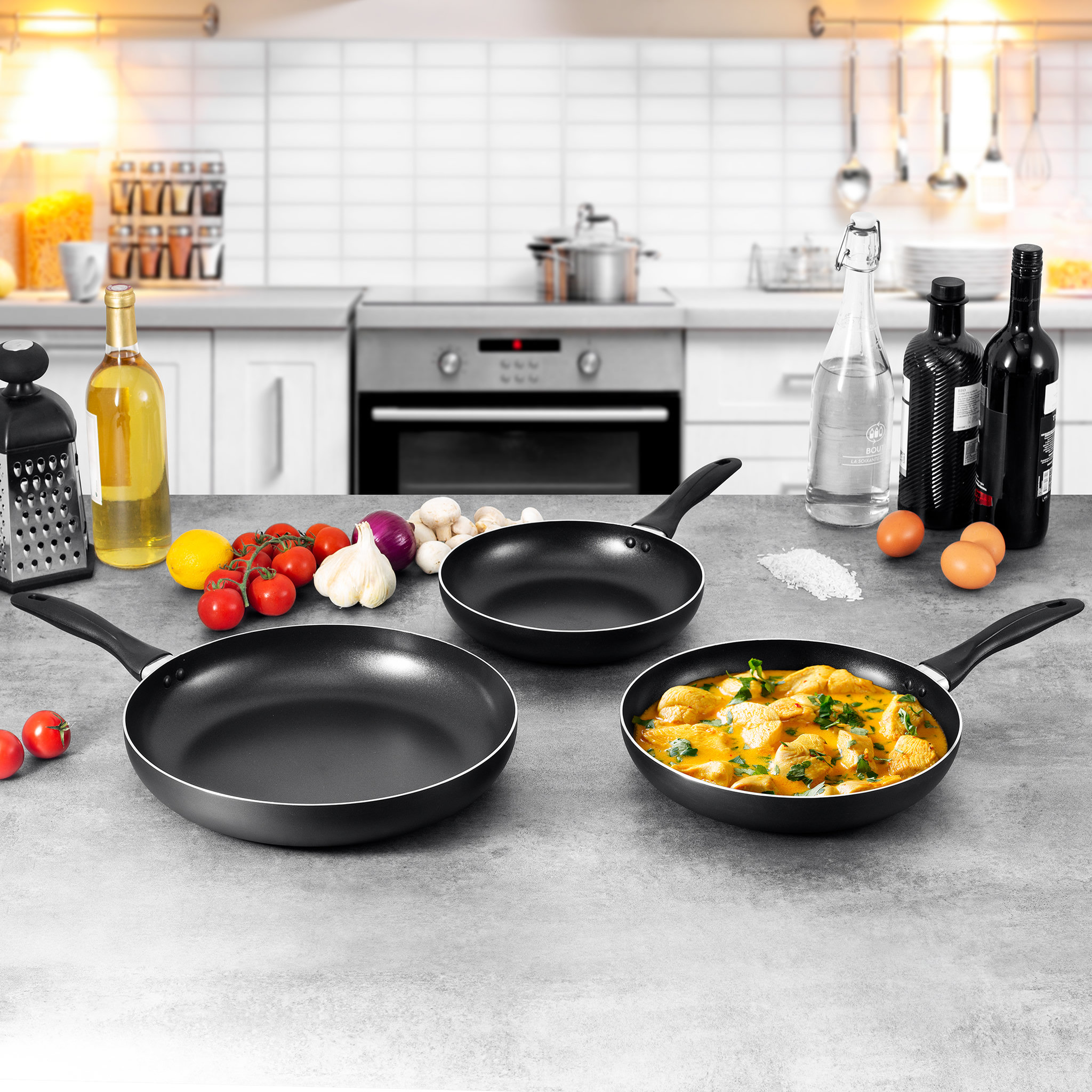 Voir la diapositive 4 : KITCHEN COOK Lot de 3 poêles en aluminium