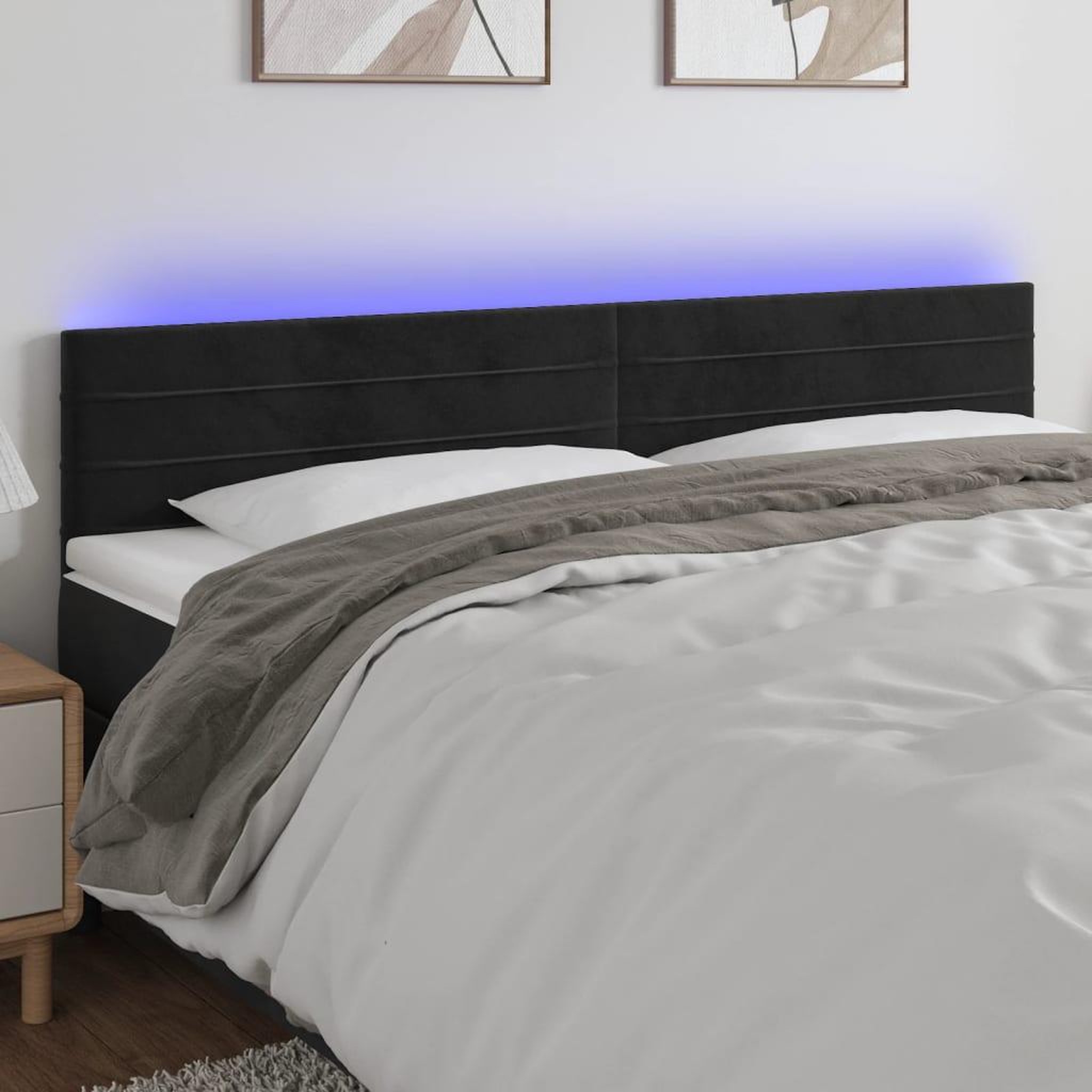 Voir la diapositive 1 : VIDAXL Tete de lit a LED Noir 160x5x78/88 cm Velours