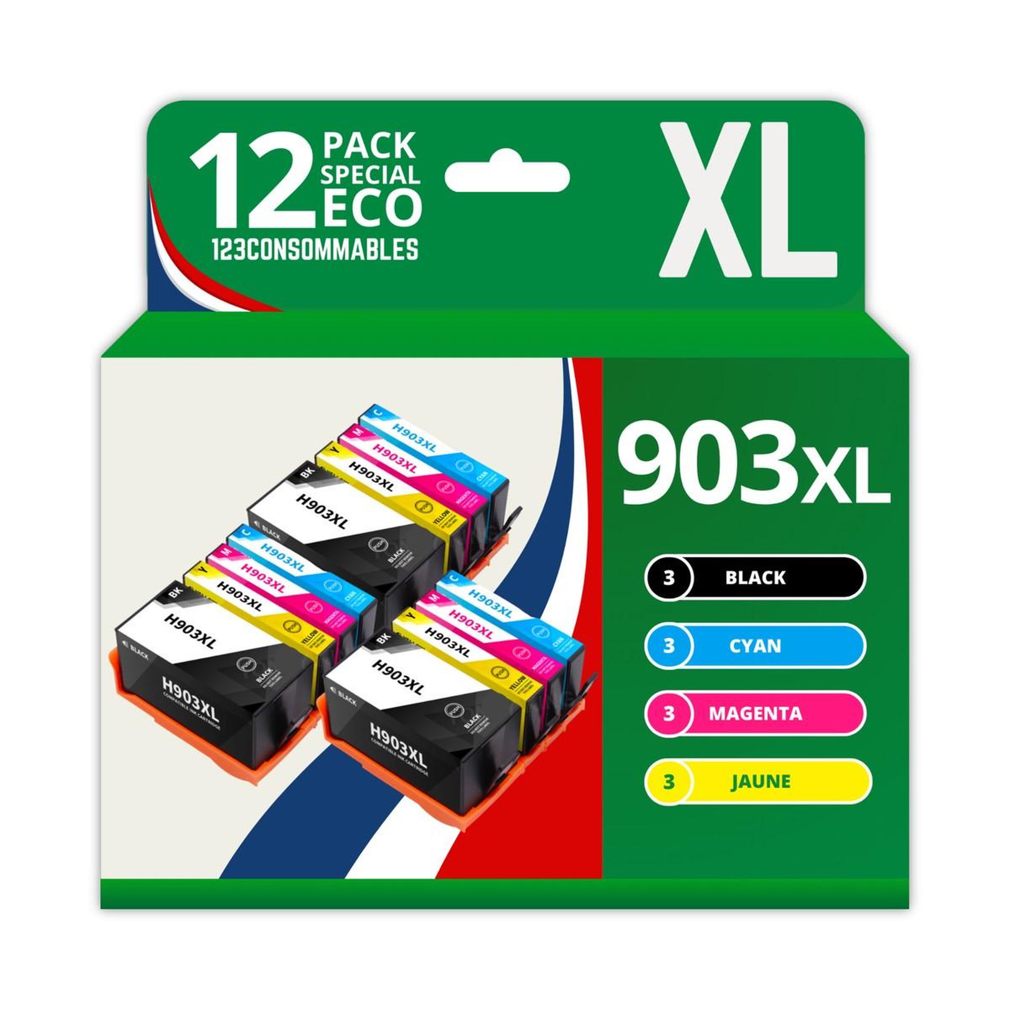 123CONSOMMABLES Pack 12 cartouches compatibles HP 903XL