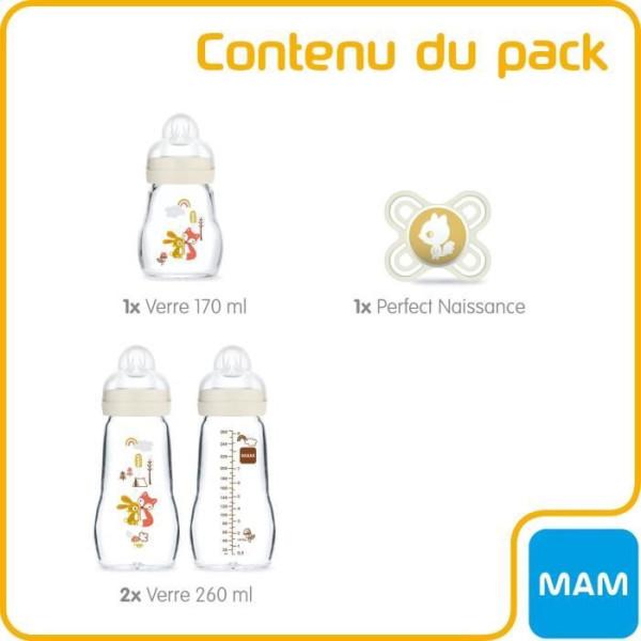 Voir la diapositive 2 : MAM Mam biberon verre coffre naissance