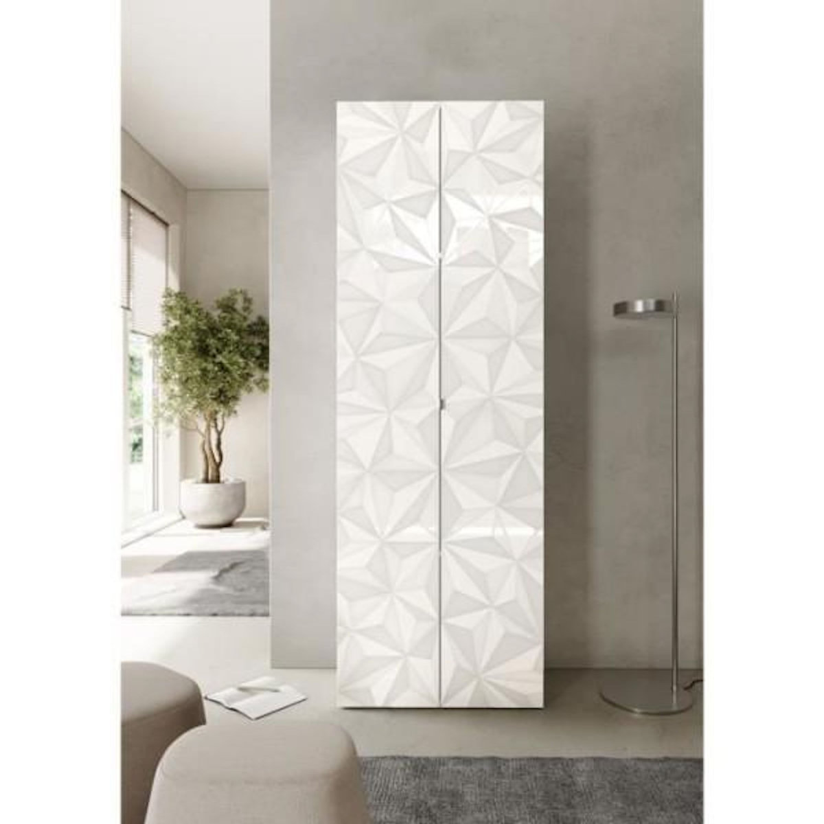MARKET24 Armoire de rangement - 2 portes - 3 étageres - Blanc laqué - L63 x P35 x H184 cm - PARIGI