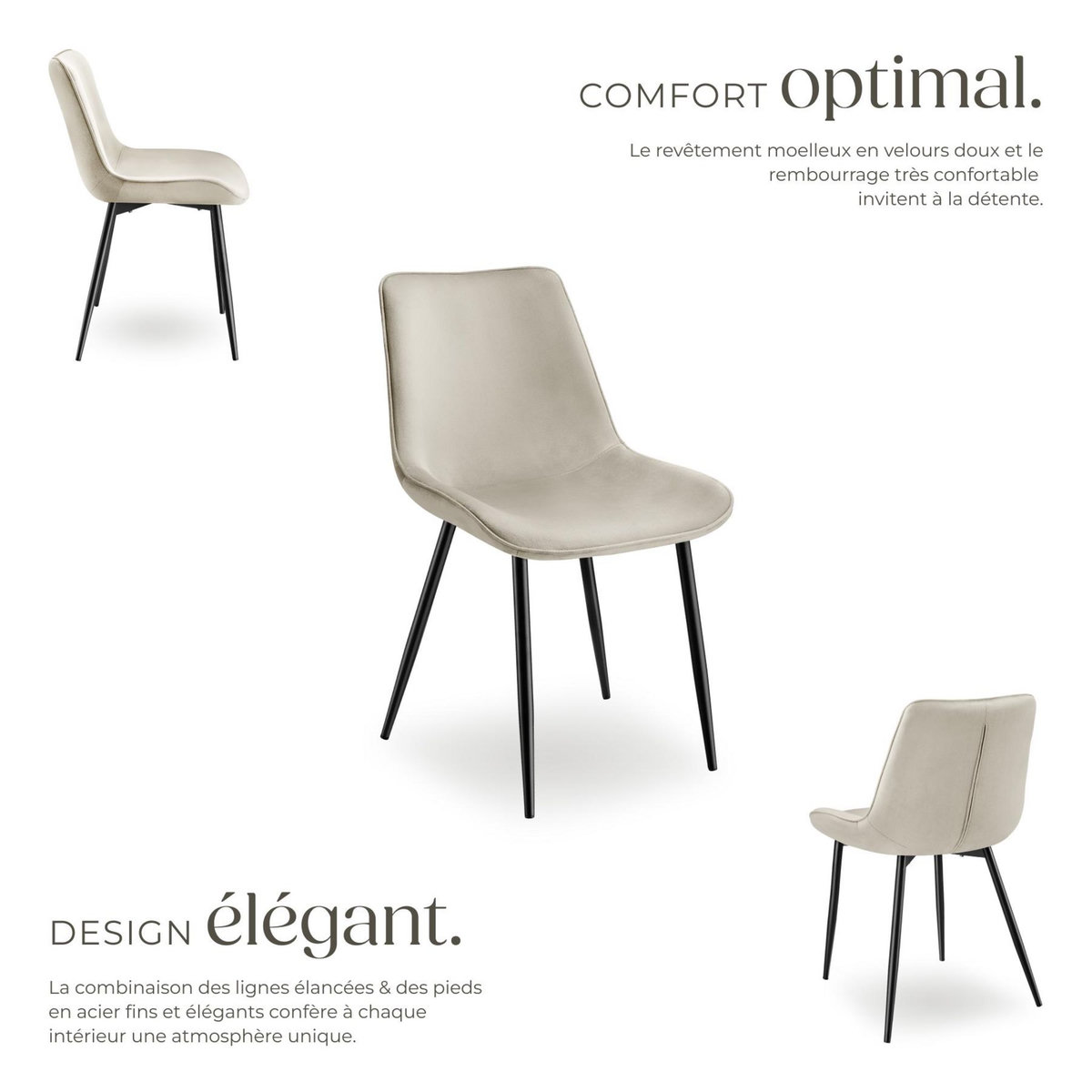 tectake Lot de chaises rembourrées aspect velours crème Lot de 8