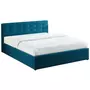 HOMIFAB Lit coffre 160x200 en tissu bleu canard avec tête de lit et sommier à lattes - Tina