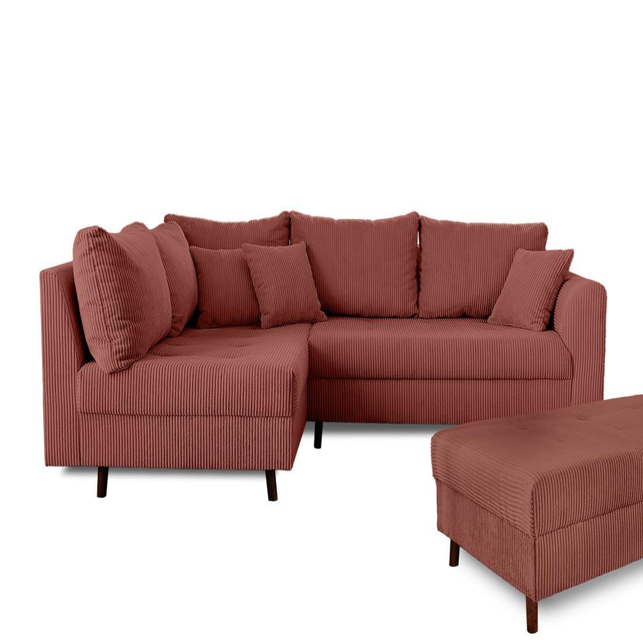 Voir la diapositive 6 : BEST MOBILIER Rune - canapé d'angle gauche - 4 places - avec pouf d'appoint - en velours côtelé