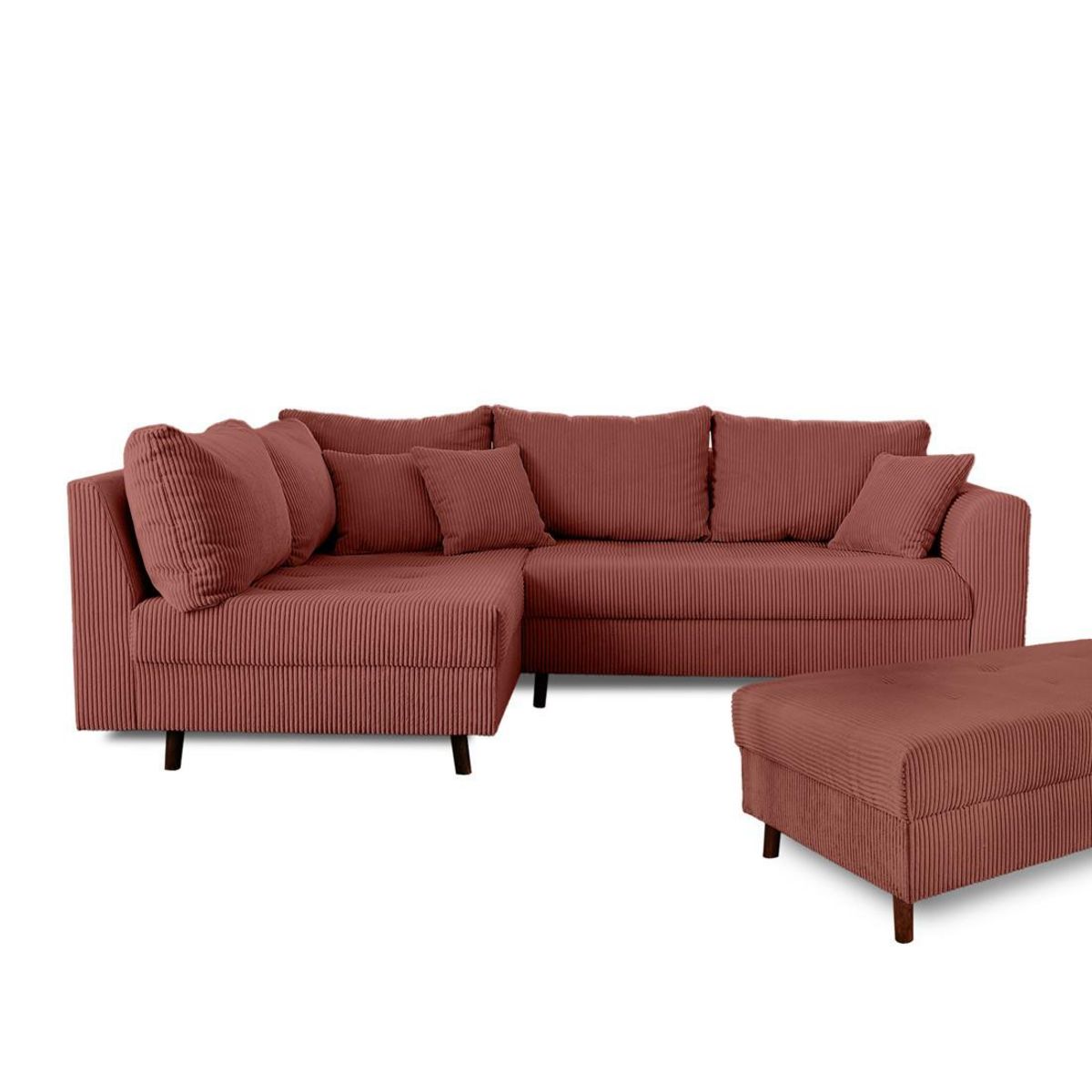 LISA DESIGN Rune - canapé d'angle gauche - 4 places - avec pouf d'appoint - en velours côtelé