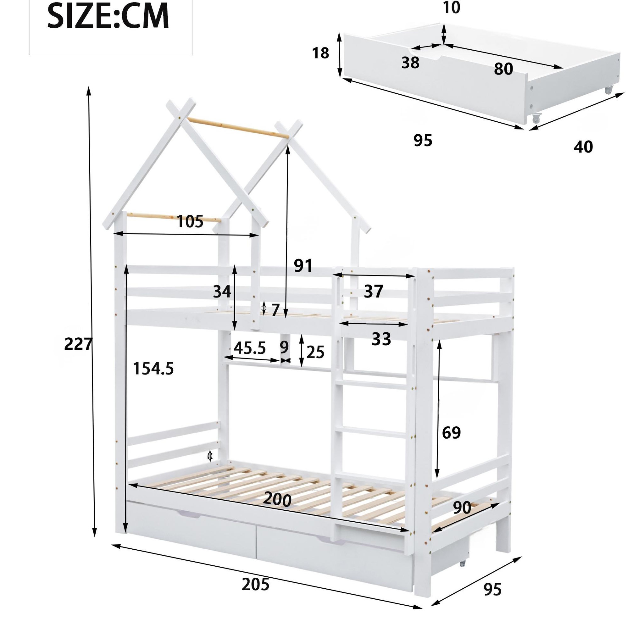 Voir la diapositive 3 : MERAX Lit superposé 90x200cm bois et mdf coloris blanc