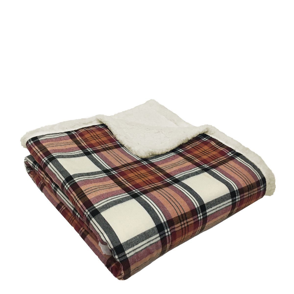 ACTUEL Plaid double face motif écossais/sherpa 150g/m² SANTA WORKSHOP