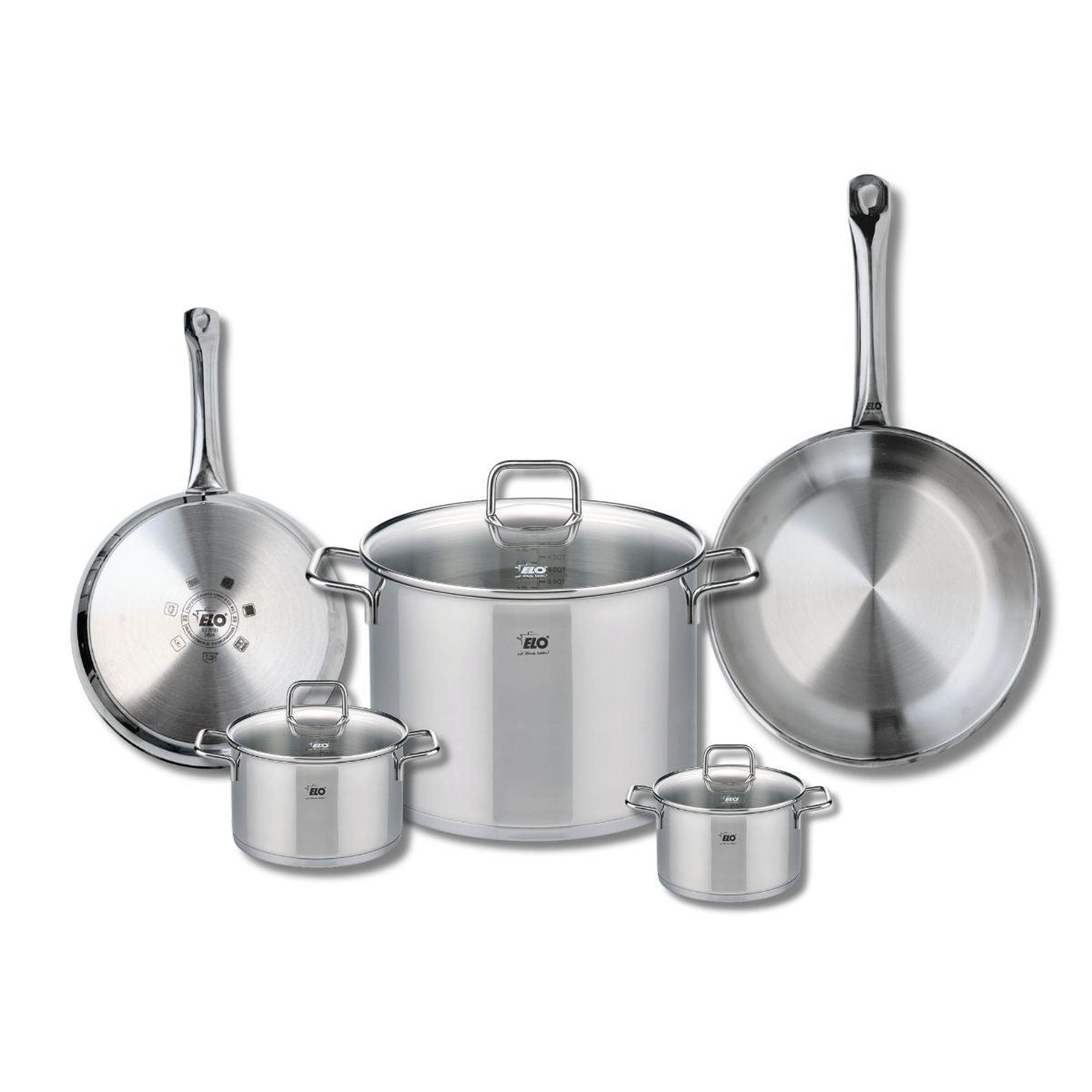ELO Set de 2 poêles de cuisson 24 et 28 cm et 3 faitouts 12, 14 et 26 cm elo profi citrin